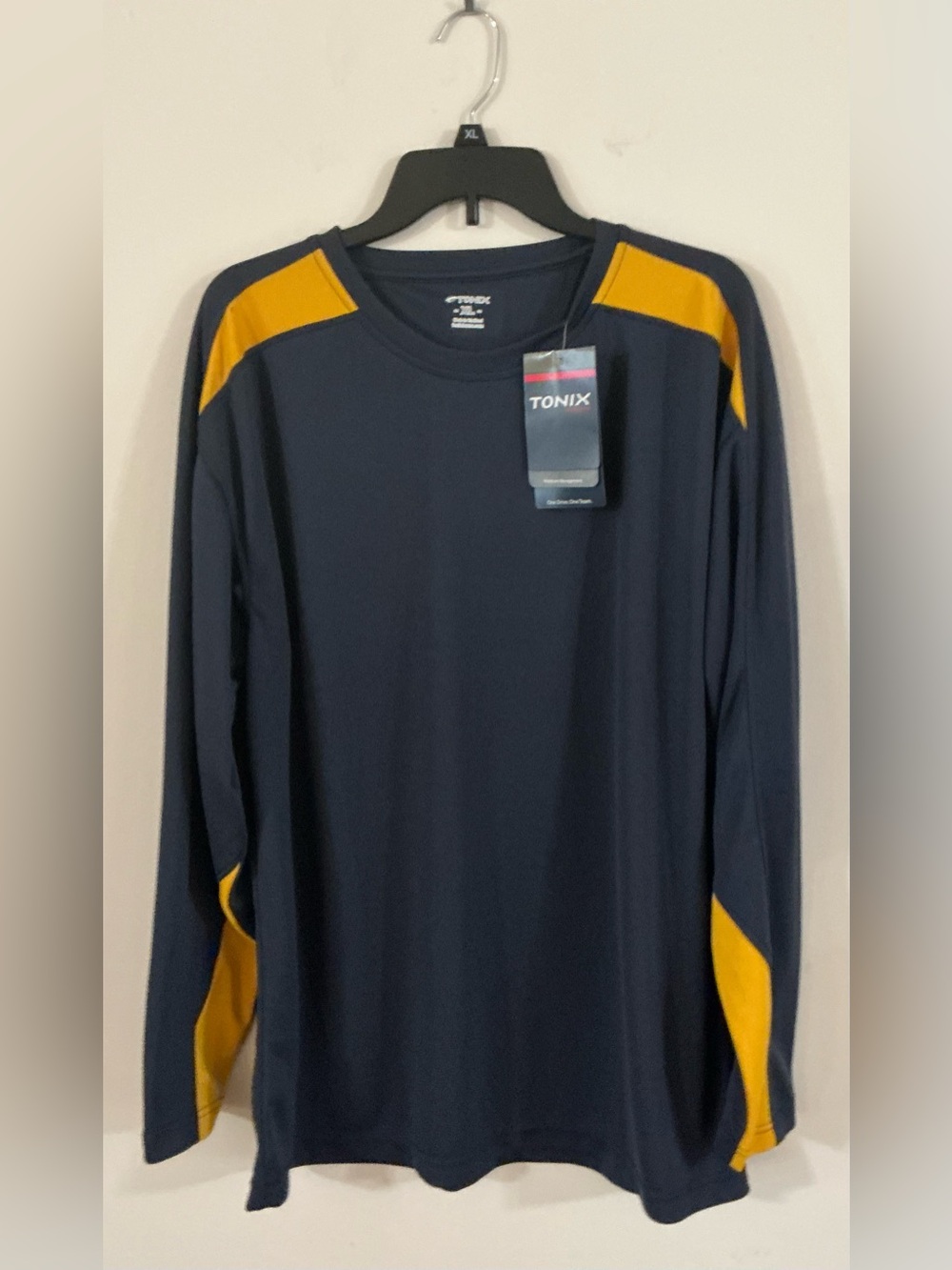 Men's Navy Blue Long-Sleeve Performance Shirt with Gold Accents Tonix XL NWT